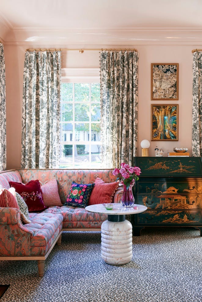 Toile pattern drapery